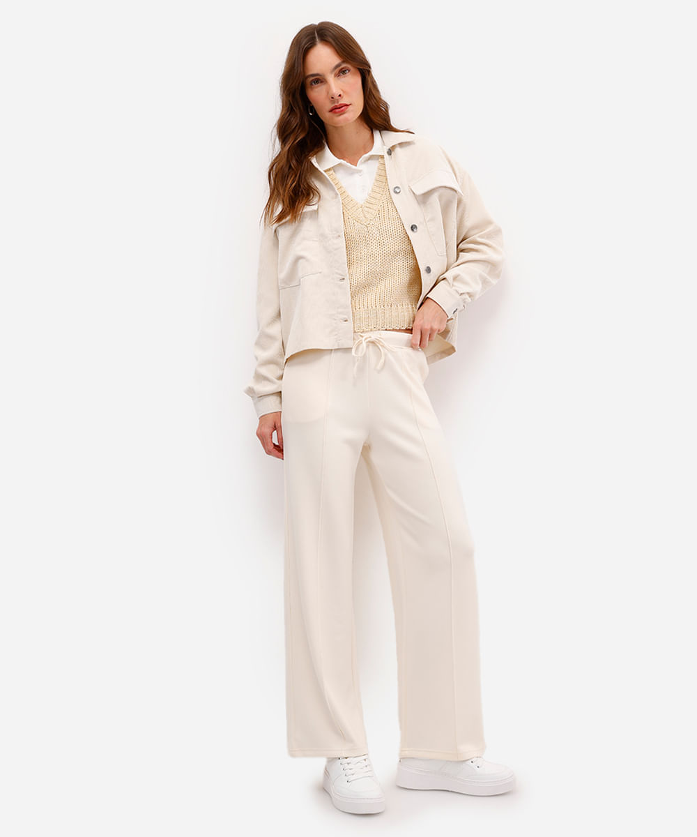 calça jogger básica feminina com nervura bege