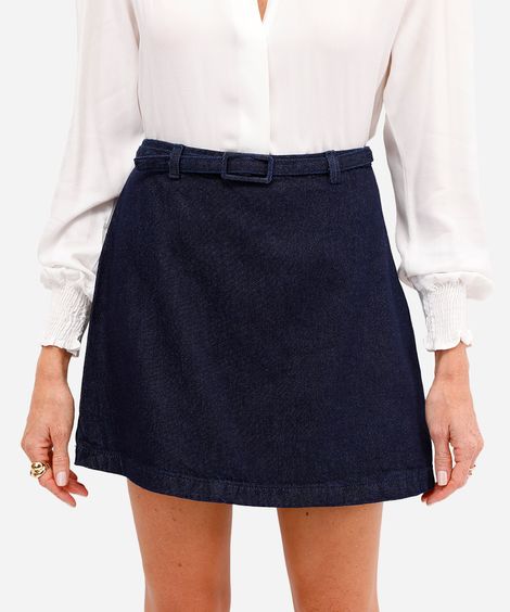 short saia feminino jeans com cinto azul