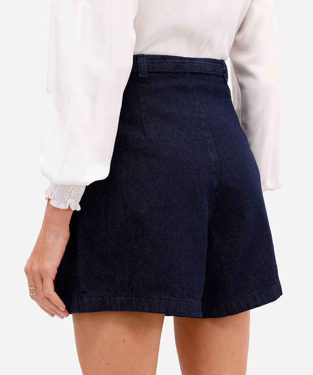 short saia feminino jeans com cinto azul