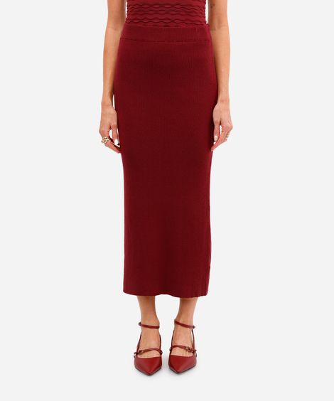saia midi feminina de tricot cós elástico vinho