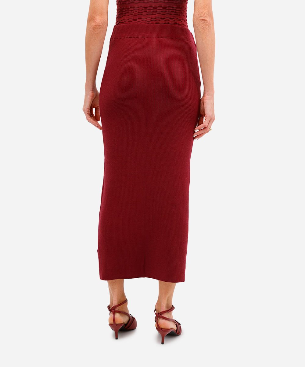 saia midi feminina de tricot cós elástico vinho