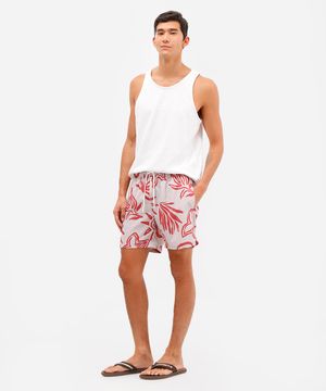 short masculino cós elástico estampado bege