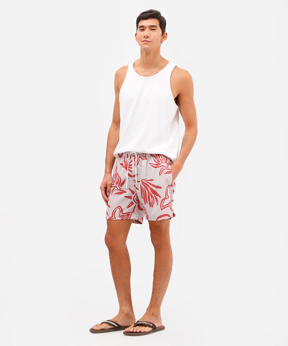 short masculino cós elástico estampado bege