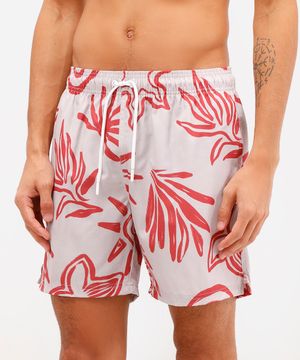 short masculino cós elástico estampado bege