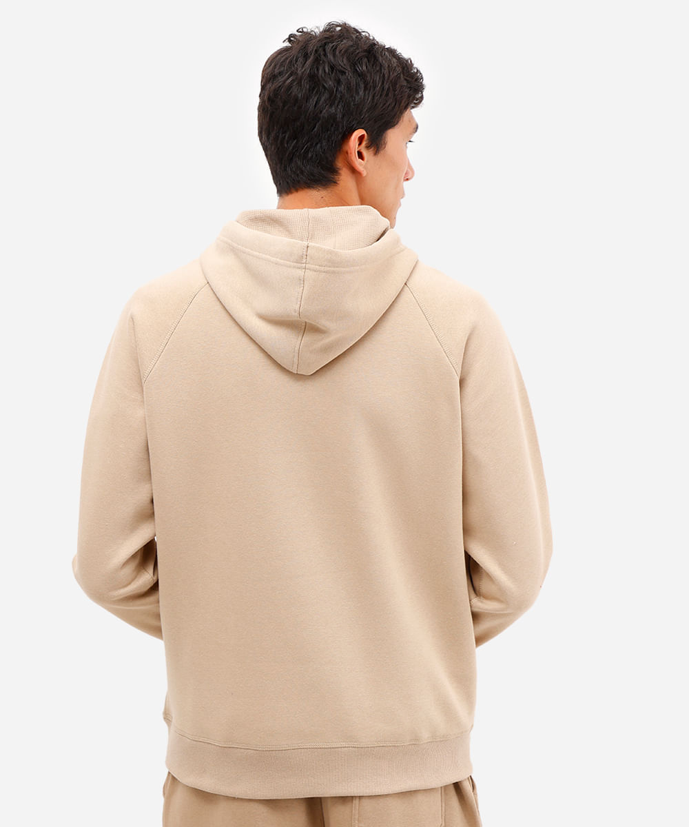 blusão básico masculino de moletom com capuz bege