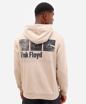 blusão masculino de moletom pink floyd com capuz bege