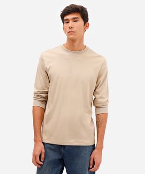 camiseta masculina de algodão peruano básica gola redonda bege