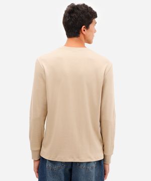 camiseta masculina de algodão peruano básica gola redonda bege