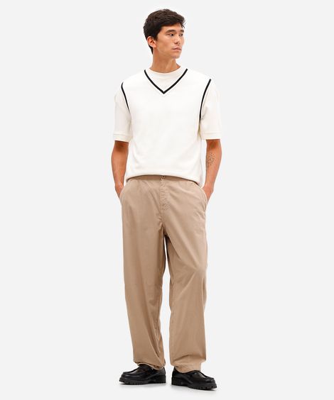 calça baggy masculina de sarja cós com elástico bege