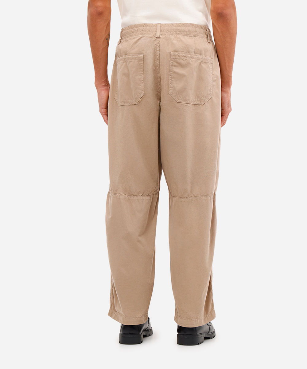calça baggy masculina de sarja cós com elástico bege
