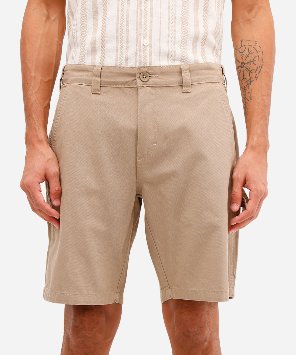 bermuda reta masculina de sarja bege
