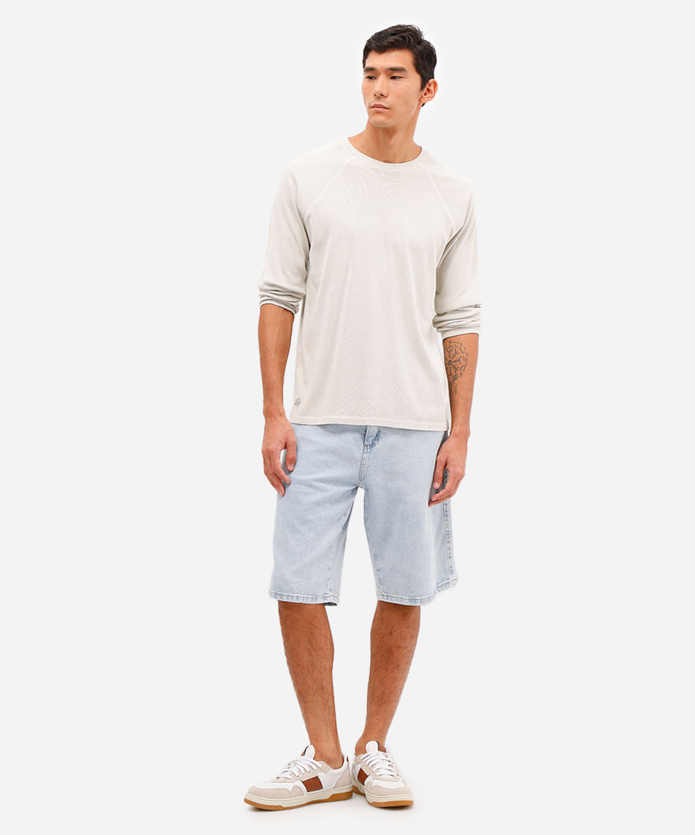 blusa masculina de algodão estonado manga raglan bege
