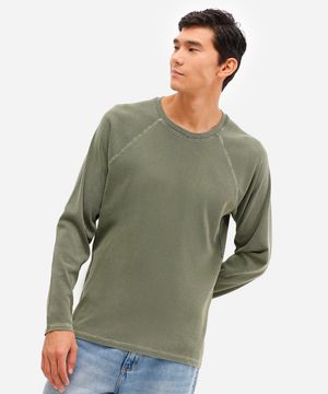 blusa masculina de algodão estonado manga raglan verde