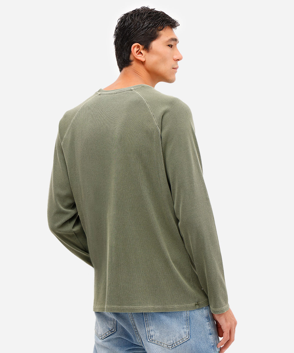 blusa masculina de algodão estonado manga raglan verde