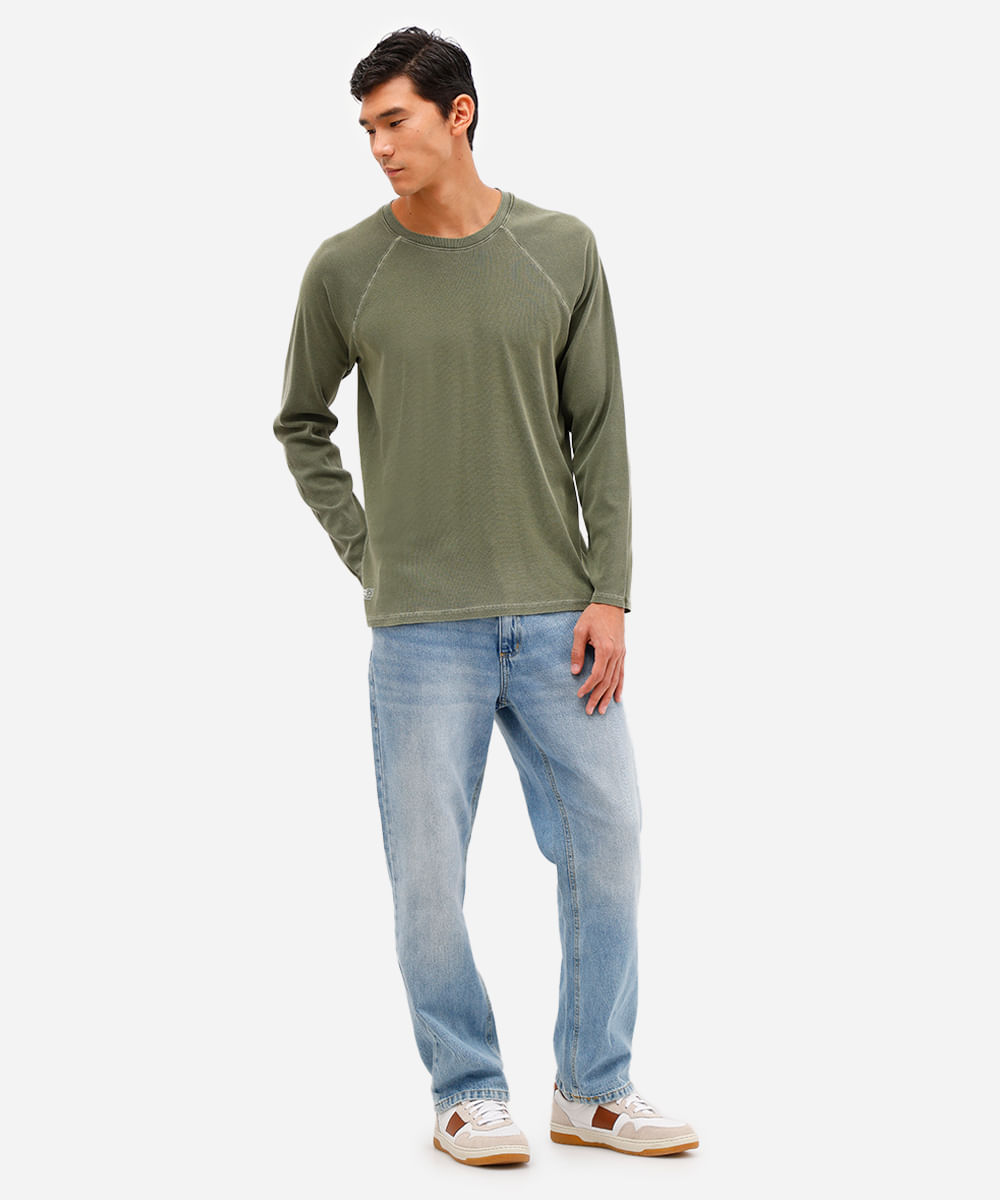 blusa masculina de algodão estonado manga raglan verde