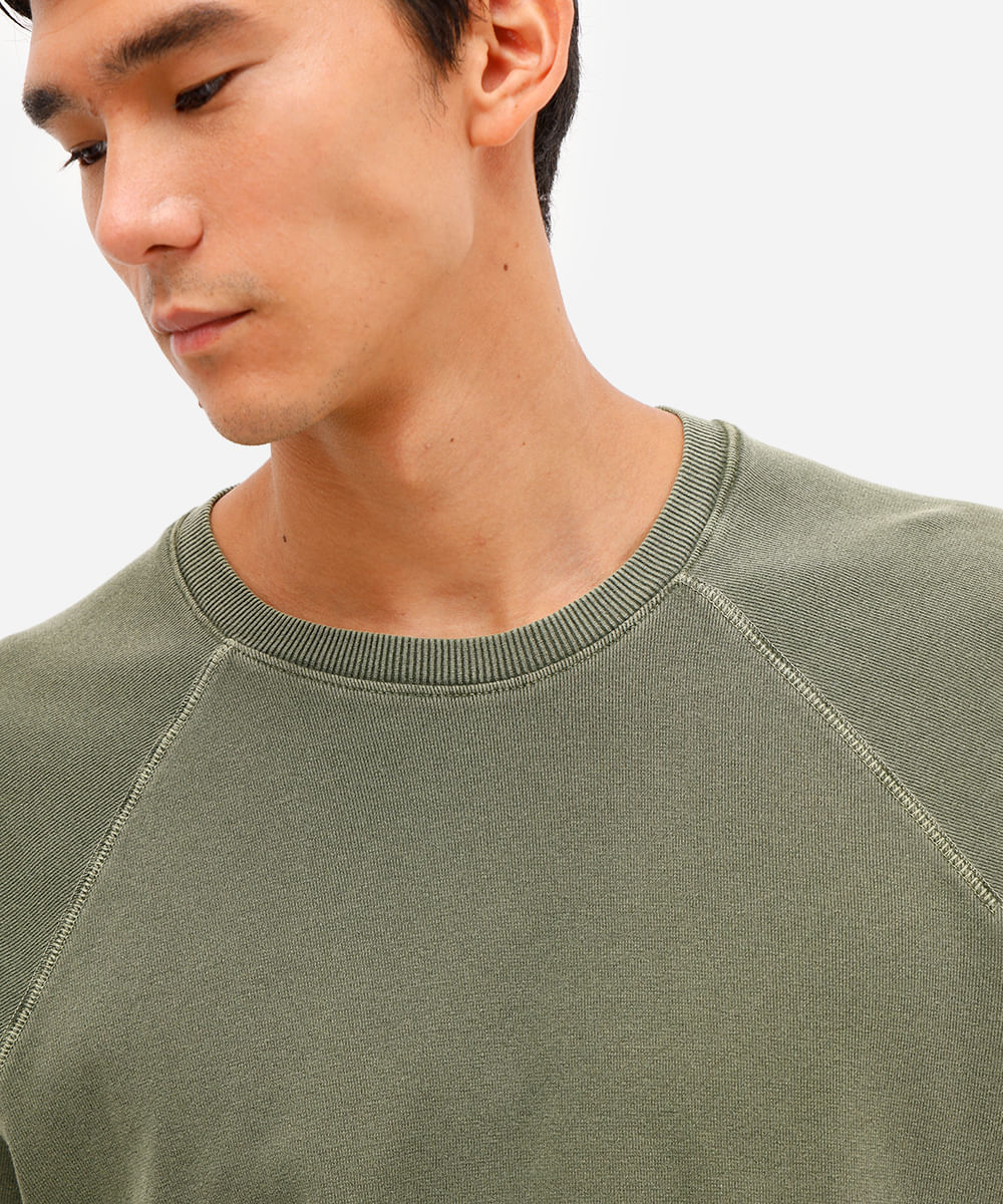 blusa masculina de algodão estonado manga raglan verde
