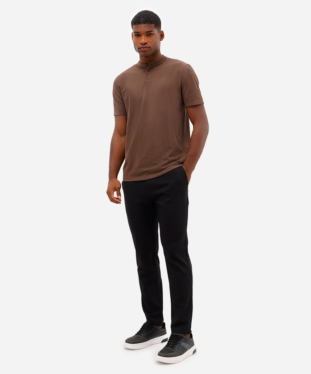 polo masculina comfort gola padre manga curta azul marrom