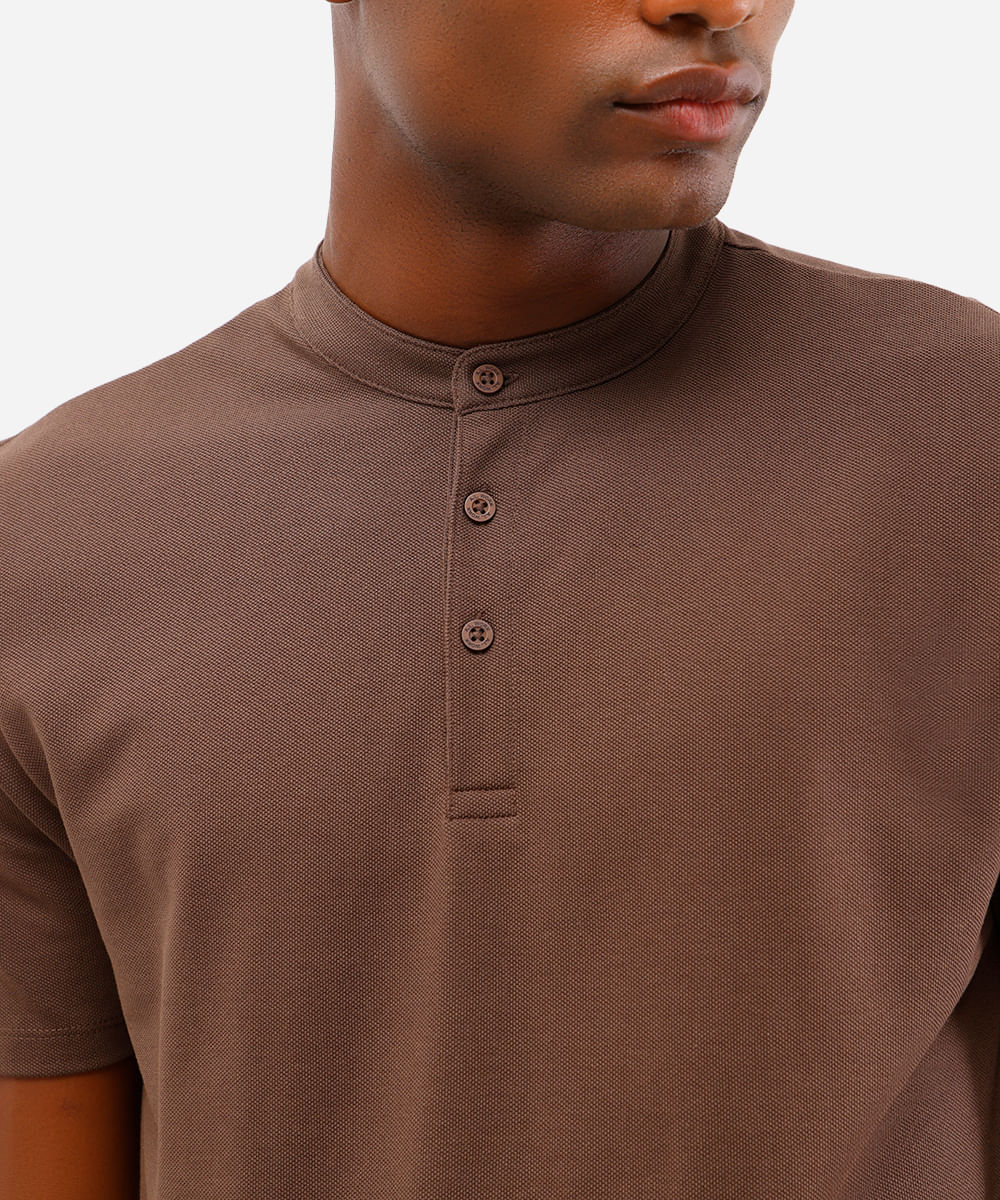 polo masculina comfort gola padre manga curta azul marrom