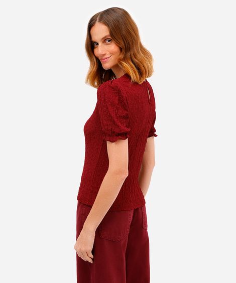 blusa feminina manga bufante texturizada vinho