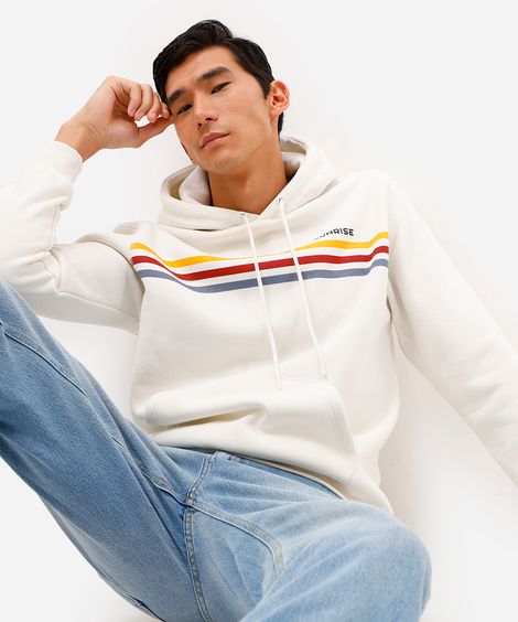 blusão masculino de moletom com capuz e bolso canguru sunrise off white