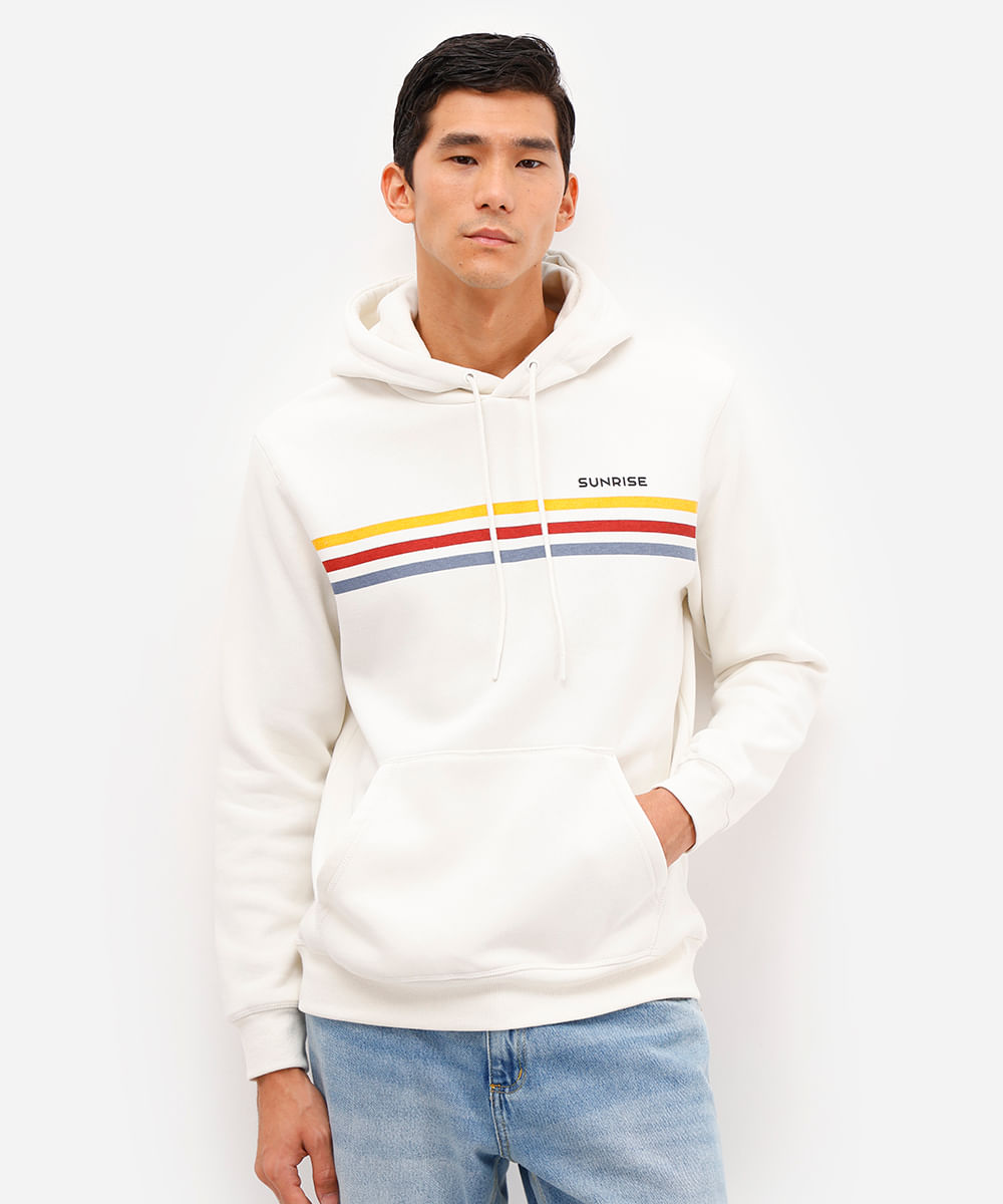 blusão masculino de moletom com capuz e bolso canguru sunrise off white
