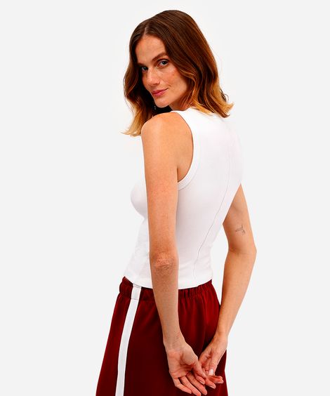 regata básica feminina de algodão decote redondo off white