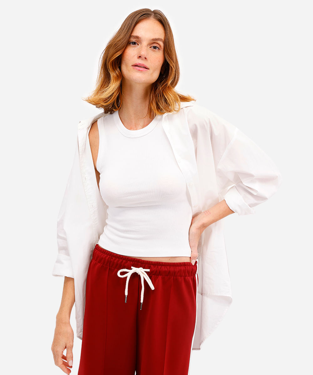 regata básica feminina de algodão decote redondo off white