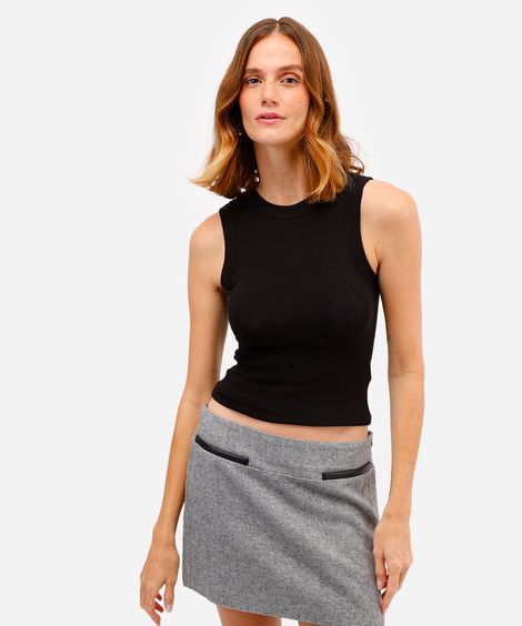 regata básica feminina de algodão decote redondo preta