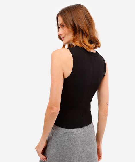 regata básica feminina de algodão decote redondo preta
