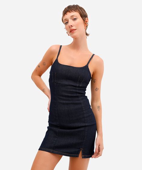 vestido curto feminino jeans com fenda azul