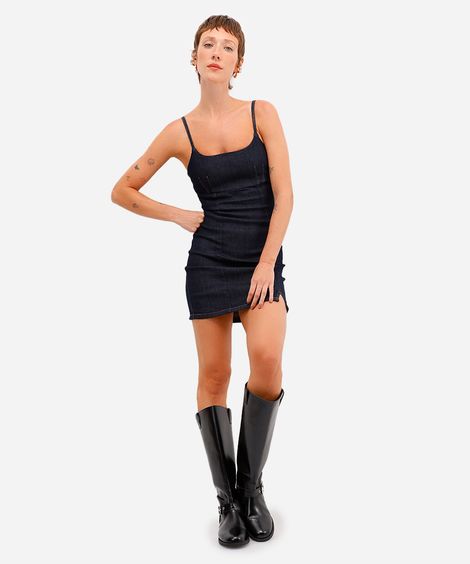 vestido curto feminino jeans com fenda azul