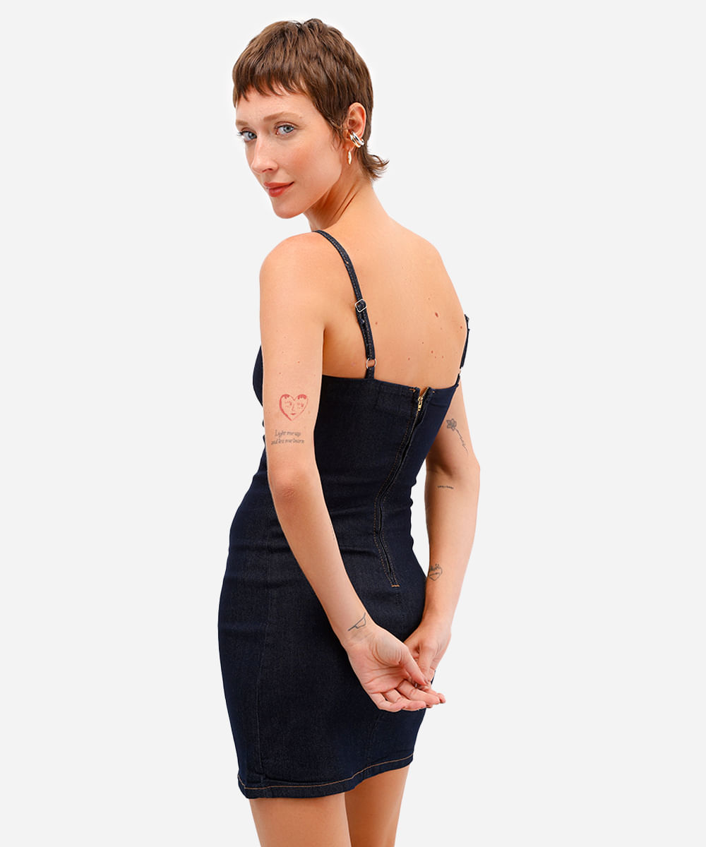 vestido curto feminino jeans com fenda azul