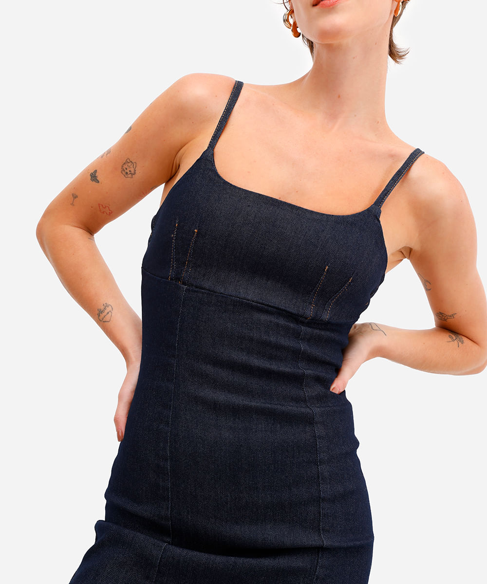 vestido curto feminino jeans com fenda azul