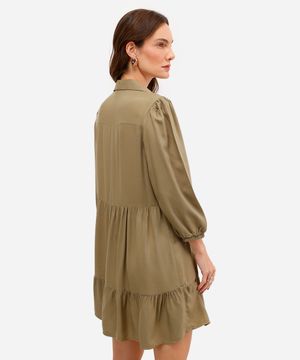 vestido chemise midi de viscose manga bufante verde