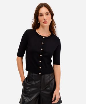 cardigan feminino de tricot com botões preto