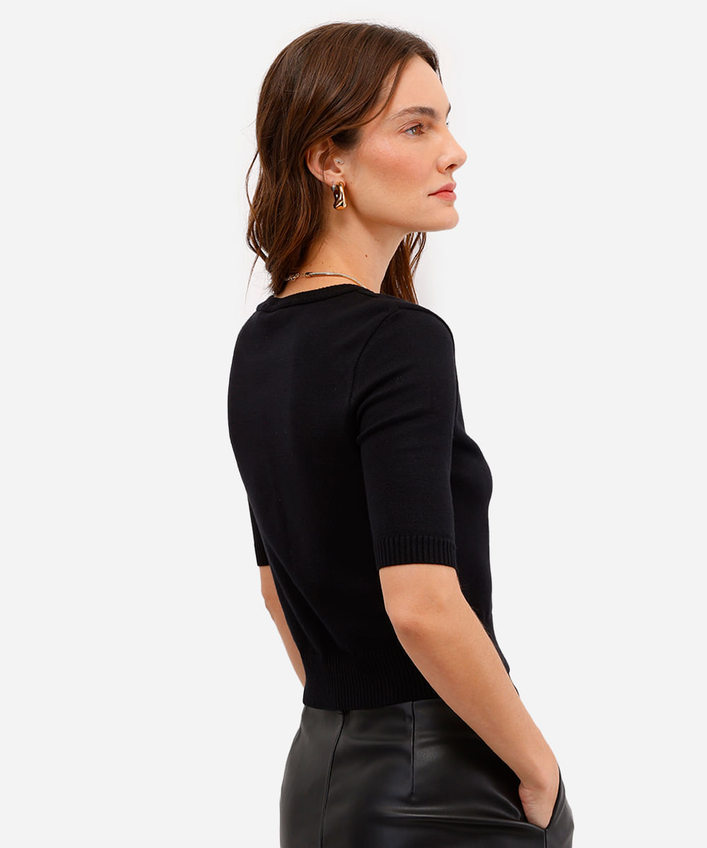 cardigan feminino de tricot com botões preto