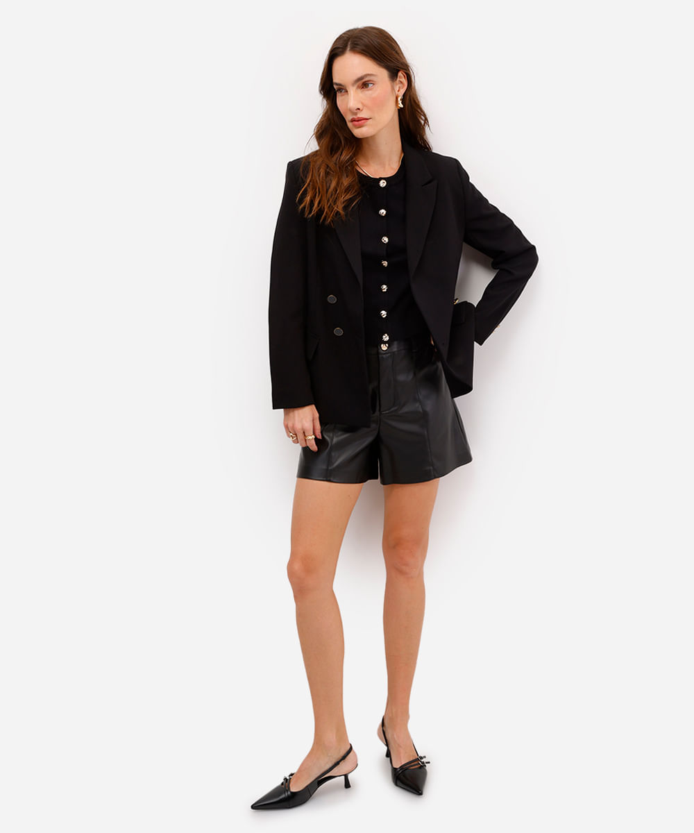 cardigan feminino de tricot com botões preto