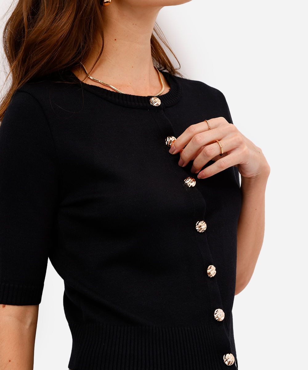 cardigan feminino de tricot com botões preto