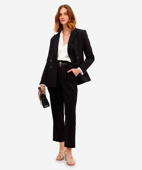 calça feminina de alfaiataria com pregas preta