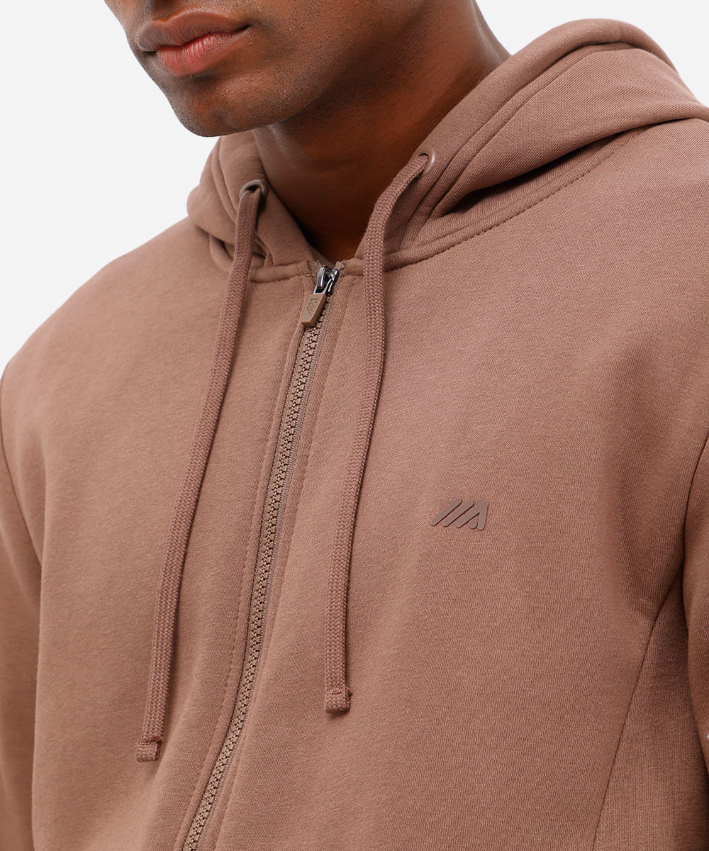 jaqueta masculina de moletom esportiva com capuz e bolso marrom