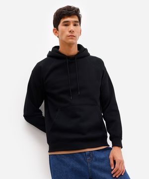 blusão básico masculino de moletom com capuz preto