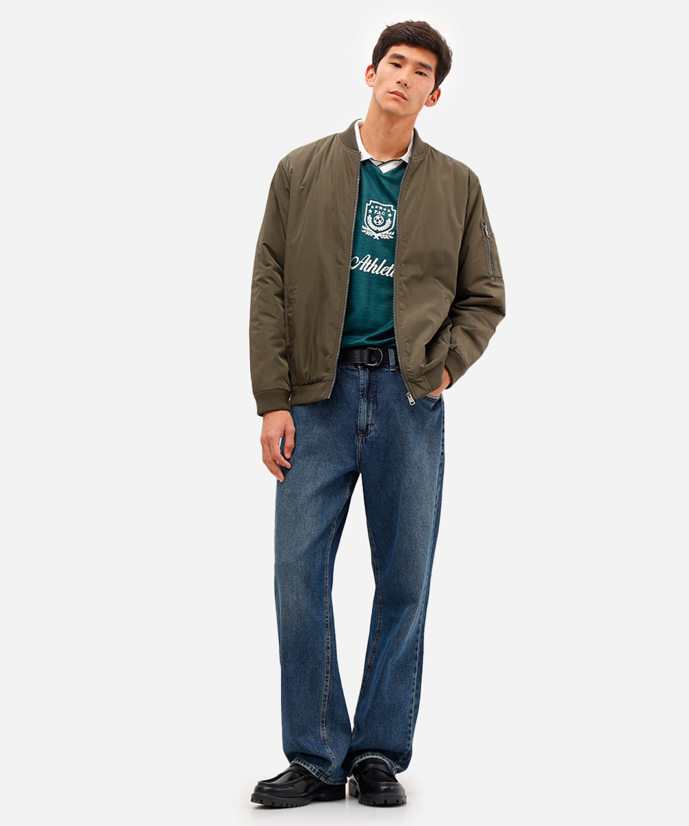 jaqueta bomber masculina bolso com zíper verde
