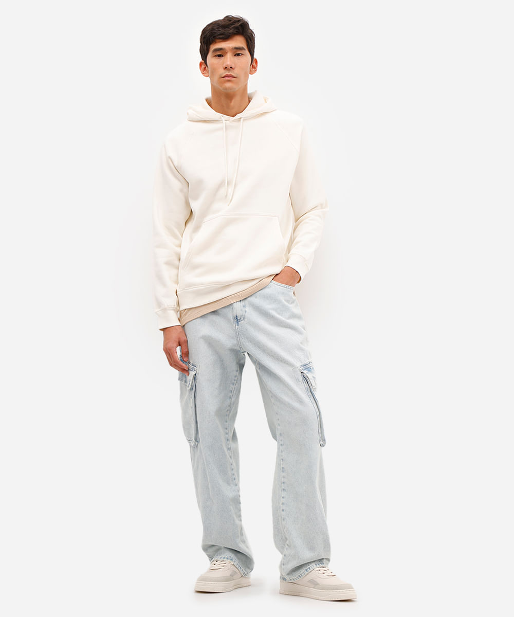 blusão básico masculino de moletom com capuz off white