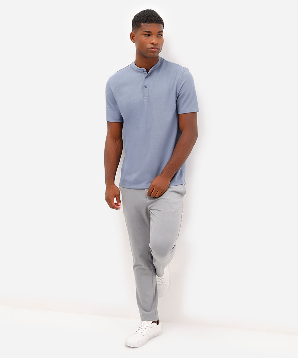 polo masculina comfort gola padre manga curta azul
