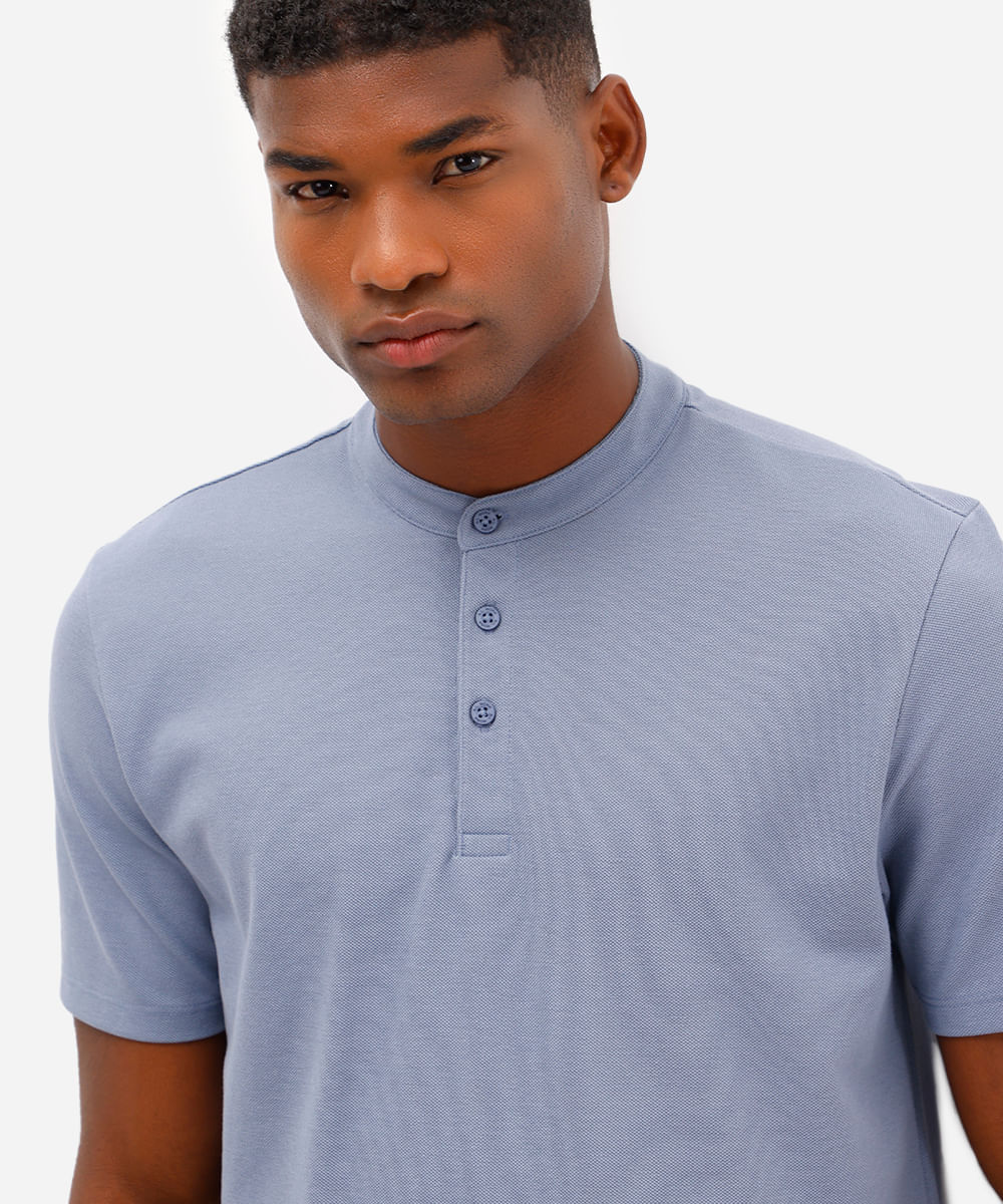polo masculina comfort gola padre manga curta azul