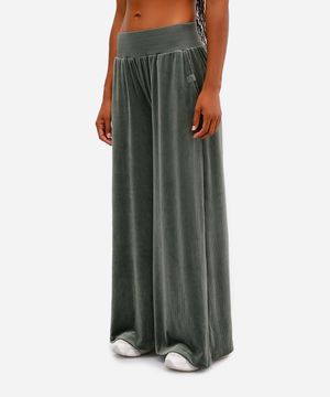 calça wide leg feminina plush esportiva ace verde