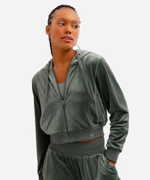jaqueta bomber cropped plush esportiva ace com capuz verde