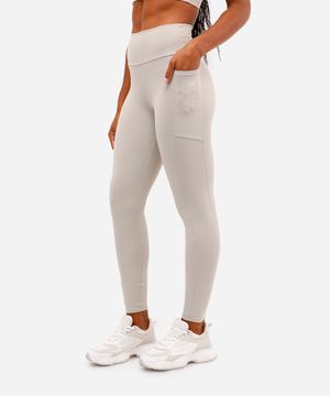 calça legging cintura alta com bolso esportiva ace bege