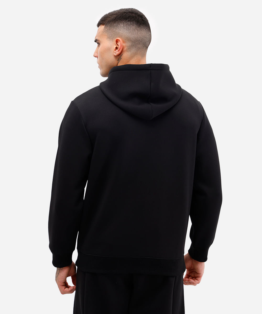 jaqueta masculina de moletom esportiva com capuz e bolso preta
