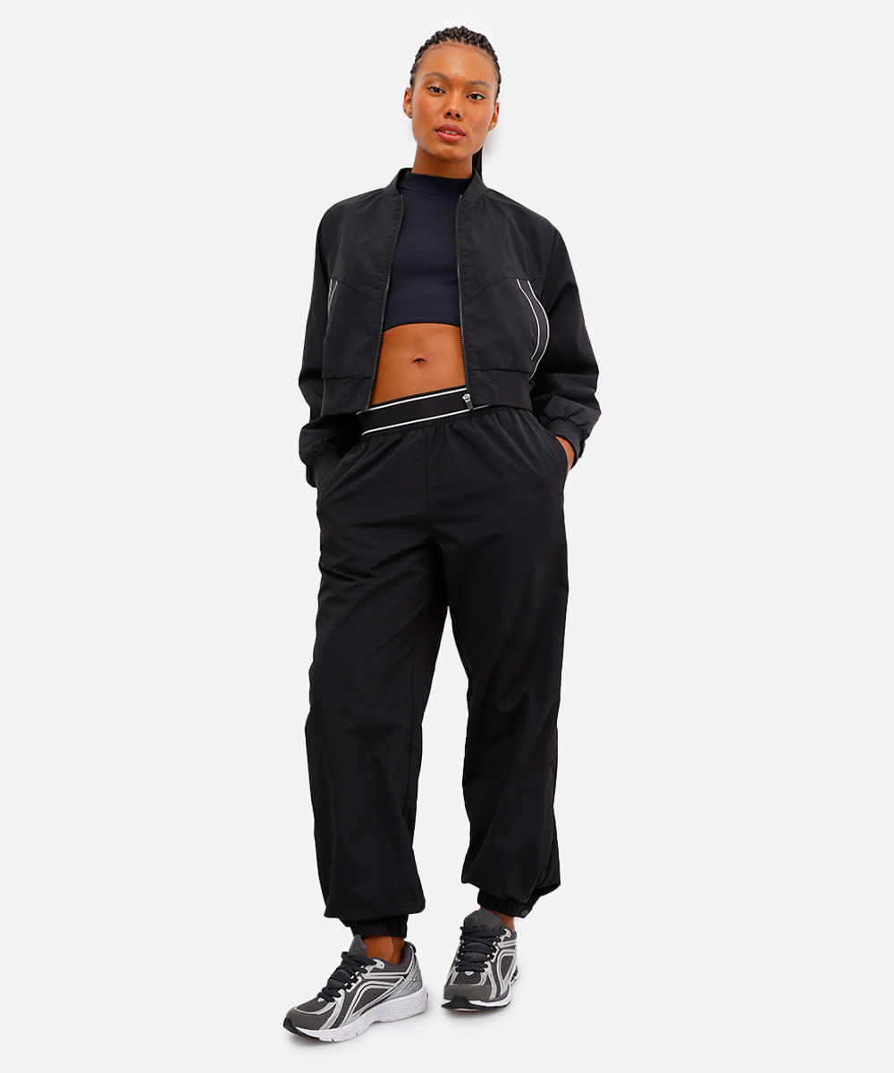 calça jogger feminina esportiva barra ajustável preta